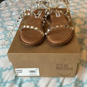 Steve Madden clear ankle strap sandals  super trendy with silver studs